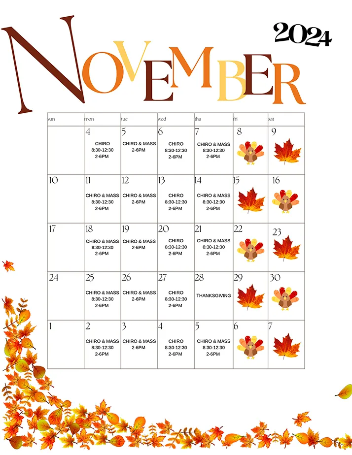 Chiropractic Carmichael CA November 2024 Calendar