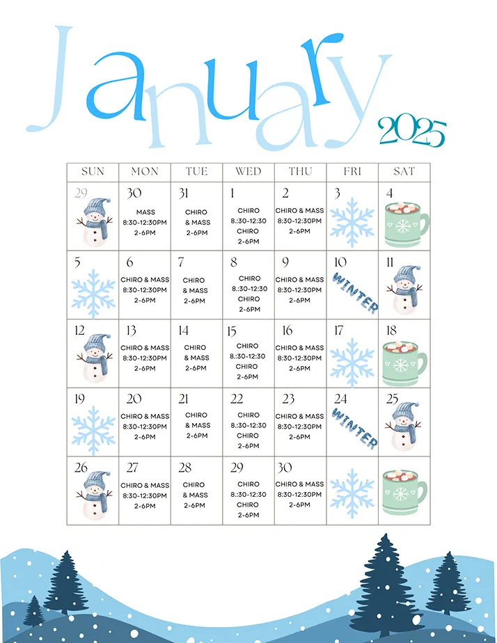 Chiropractic Carmichael CA January 2025 Calendar